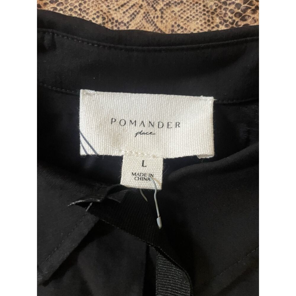 NWT Pomander Place Black Ashlen Blouse Collar Front Placket Tiered Size Large - Picture 4 of 6